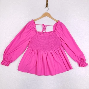 Shein Curve Smocked Puff Sleeve Peasant Top OXL Barbiecore Kawaii Y2K - Picture 1 of 10
