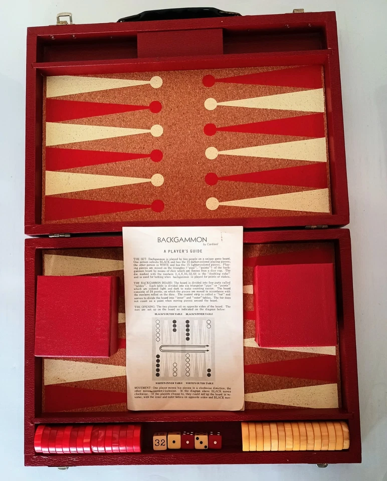 Vintage Bakelite Cardinal Backgammon Set Swirl Marbled Red Butterscotch Chips - Image 1 of 4