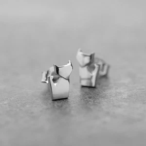 Mini Kitten Stud Earrings Animal Theme Handmade Gift for Her In 925 Silver - Picture 1 of 6