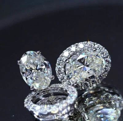 925 Sterling Silver 4Ct Forever White Oval Cut Moissanite Jacket Stud Earrings - Image 1 of 3