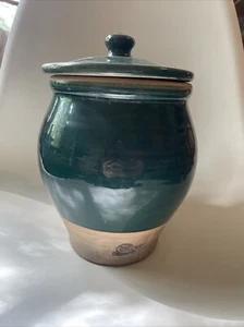 Rowe Pottery Works Green Stoneware Biscuit Cookie Jar Canister 8.5" H - Picture 1 of 8