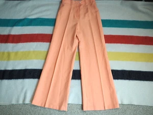 VTG 60s 70s Peach Salmon Orange Hippy Flares Disco 29x32 Wide Poly Pants Womens - Picture 1 of 9
