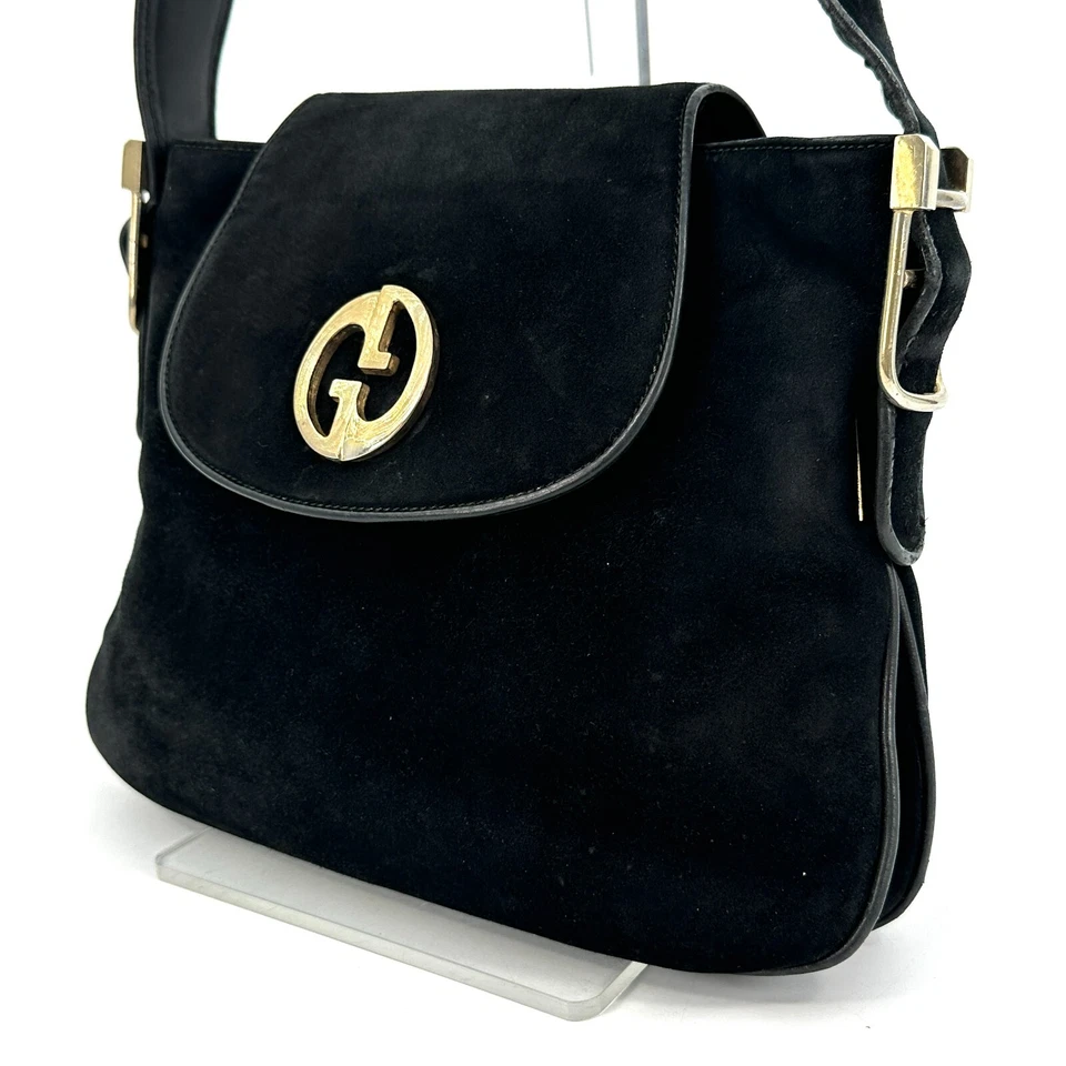 Auténtico bolso de hombro Gucci vintage de gamuza entrelazada negro Foto 1 de 4