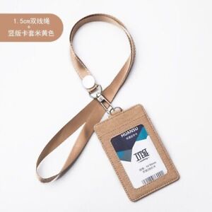 ID Card Holder PU Leather Neck Straps - High Quality Employee 3 Pockets ID Badge