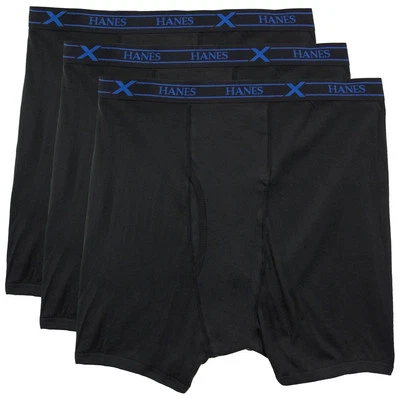 Big Men's Hanes Ultimate X-TEMP Underwear Boxer Briefs 2XL - 9XL Black 3-Pack - Image 1 of 3