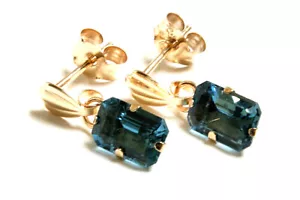 9ct Gold London Blue Topaz Drop Earrings Boxed Made in UK Birthday Gift - Picture 1 of 5
