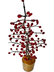 Red Berry Bronze Metal Wire Tree Centerpiece 15” Handcrafted - Picture 1 of 4