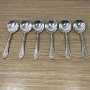 Reed & Barton DEAUVILLE Soup Spoons Silverplate Miami Beach Hotel 1950s Set (6) - Picture 1 of 7