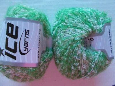 Ice Yarns loopy mohair/wool  yarn, green/white,  lot of 2 (165 yds each) - Image 1 of 2