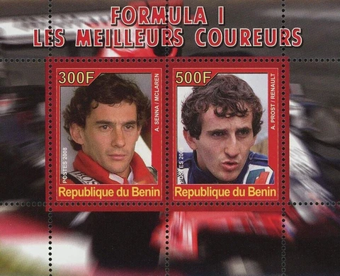 Formula 1 Stamp F1 Racer A. Senna A. Pros Transportation Souvenir Sheet of 2 MNH Cover