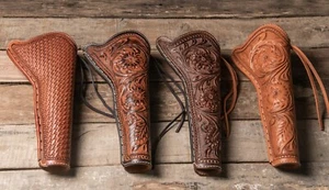 22 38/357 44/45 Tooled Leather Gun Pistol Holster Scabbard Case Western Cowboy - Picture 1 of 57