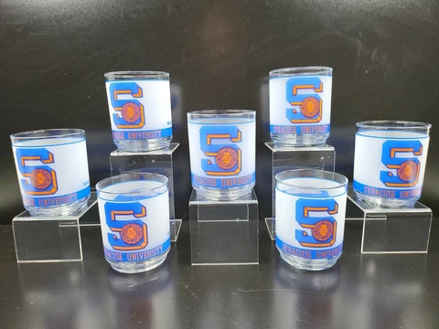 7 Syracuse University Carrier Dome Mobil Frosted Glasses Set Vintage SU Orange Cover