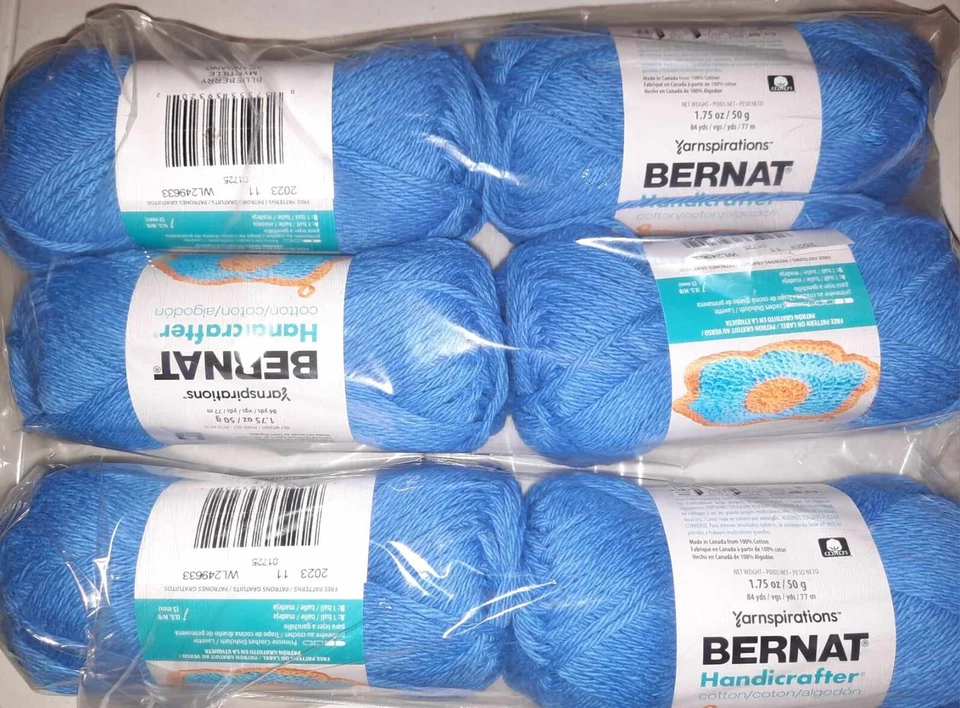 Bernat Cotton Handicrafter Yarn Lot of 6 Skeins #4 Medium BLUEBERRY - Image 1 of 1