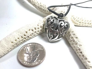 Heart Pendant Necklace Antique Silver Metal Adjustable Leather Cord Teacher Gift - Bild 1 von 6