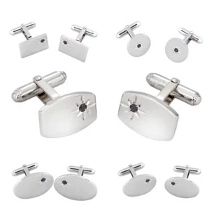 Sterlingsilber Manschettenknöpfe 925 Rund Länglich Quadratisch Silber 925 Herren Manschettenknöpfe - Bild 1 von 2