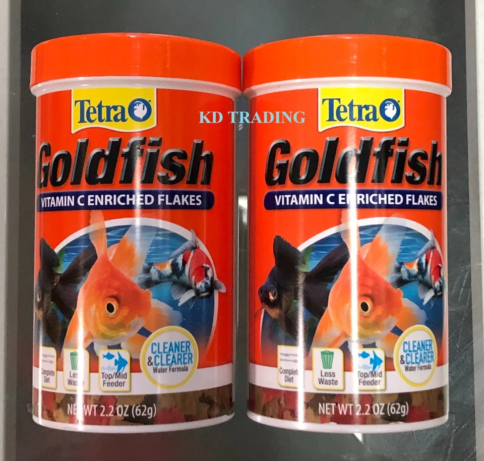 TETRAMIN (2-Pk) Tetra Goldfish Fish Food VITAMIN C FLAKES 62g Complete Diet CLEANER WATER