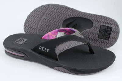 REEF FANNING BLACK/GRAY PURPLE PINK FLIP FLOPS THONG SANDALS BEACH US WOMEN SIZE - Image 1 of 4