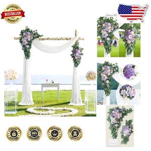 Stylish Dusty Lilac Wedding Arch Flower Arrangement with White Draping Fabric - Picture 1 of 11