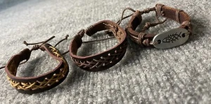 Juego de 3 Pulseras de Cuero Trenzado para Hombres Marrón Negro Ajustable Surfer Boho Pesca - Imagen 1 de 8