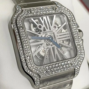 CARTIER SANTOS LARGE SKELETON ICED-OUT CASE ref: WHSA0015 - Picture 1 of 9
