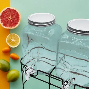 2 x 4L Glas Wasserspender mit Metalldrahtständer - Bild 1 von 5