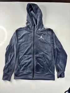 Air Jordan Jacket Youth Medium Gray Velour Full Zip Hooded Pockets Jumpman Logo - Picture 1 of 6