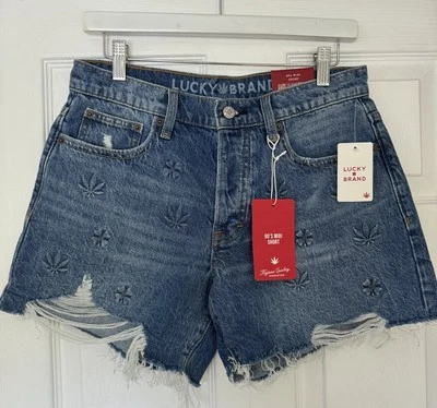 Pantalón Corto Lucky Brand Años 90 Midi Alto Talla 4/27 Jean Denim Rasgado Corte NUEVO 420 Foto 1 de 4