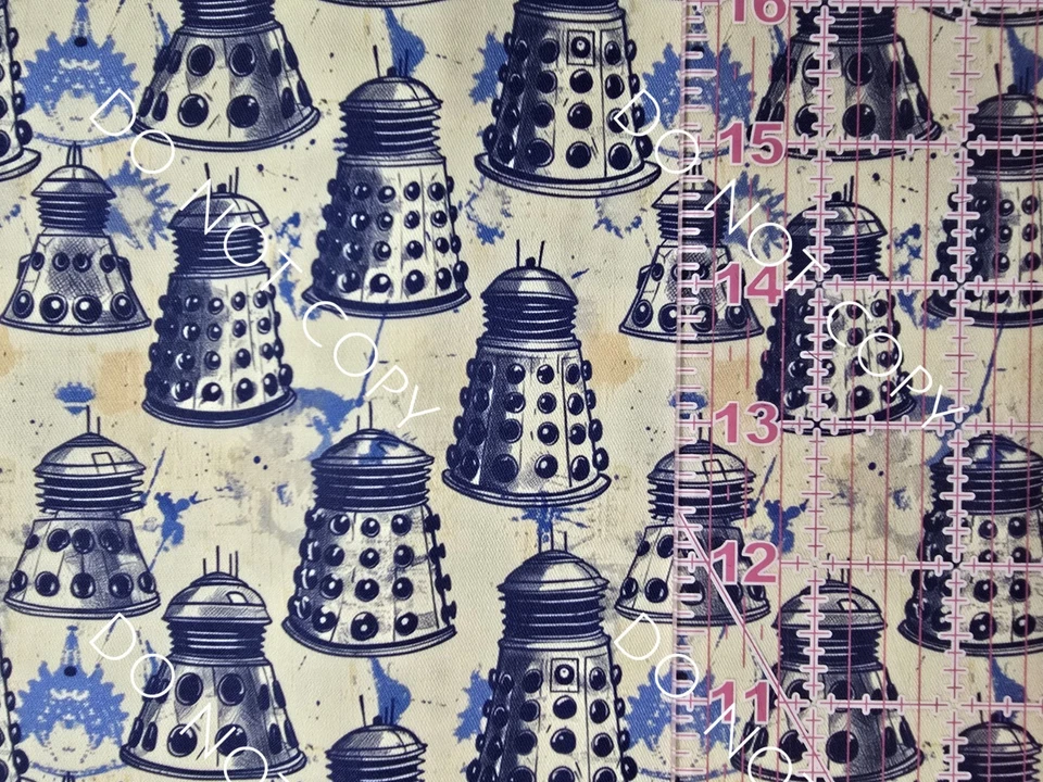 Custom Cotton Woven Fabric Newsprint Dr Who Tv Show Dalek Robot 1/4 Yard 9x56 - Image 1 of 1