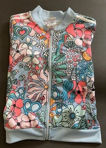 Adidas Track Jacket Girls Medium 10/12 Blue Pink Floral Tricot Full Zip - Picture 1 of 5