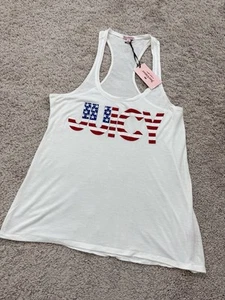 NWT Juicy Couture Y2K Women's Bling Logo White Racer Back Tank Top Shirt Size S - Picture 1 of 7