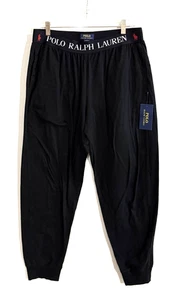 Polo Ralph Lauren Pants Sleepwear Jogger Mens L Black Elastic Waist Logo Pockets - Picture 1 of 13