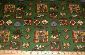 DEBBIE MUMM Fabric - BEST LOVED - Garden Greta Squares on Green - 15" REMNANT - Picture 1 of 1