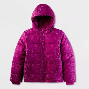 Kids' Abstract Heavyweight Puffer Jacket - Cat & Jack Magenta XS - Picture 1 of 4