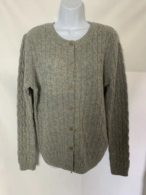 Norm Thompson Gray Cable Knit 100% Wool Cardigan Sweater MEDIUM - Image 1 of 4