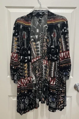 Cárdigan para mujer ALI MILES 1x negro malla abstracta múltiple frente abierto manga acanalada Foto 1 de 4