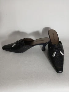 Bellini Damen-Pantolette schwarz Leder geprägt mit Bronzemuster Größe 8M Pfennigabsatz - Bild 1 von 17