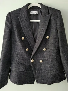 Zara kleine schwarze Boucle Jacke Goldknöpfe schicker Blazer - Bild 1 von 3