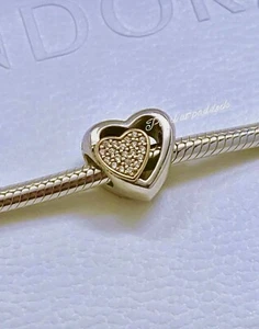 Pandora Sterling & 14kt Gold Two Hearts In One Charm W/ Gift Box Love - Picture 1 of 1