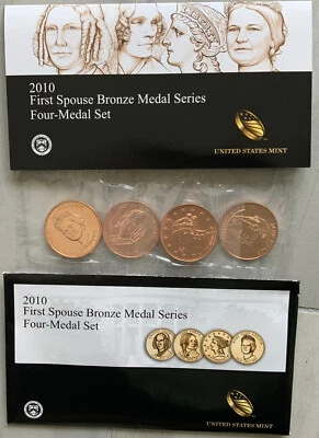 2010 FIRST SPOUSE MEDALS SERIES SET US Mint  4 Bronze Coins Complete w OGP. - Image 1 of 4