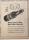 1952 annonce dans un journal pour Stag Beer - bouteille de bière hibou, vérifiez l'étiquette du cou !