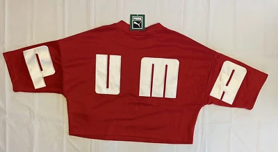 Novo com etiquetas Puma vermelho retrô feminino crop top solto tamanho pequeno bordado letras - Imagem 1 de 4