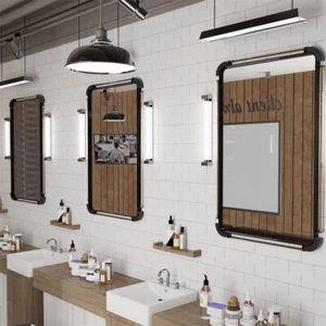 Farmhouse Industrial Rectangular Wall Mirror with Antique Iron Pipe Decor Accent - Picture 1 of 14