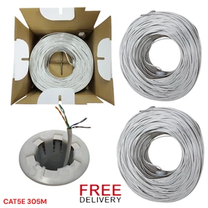 CAT5E 305 M WEISSES KABEL NETZWERK INNENBEREICH ETHERNET UTP ROLLE UNGESCHIRMT VERPACKT UK - Bild 1 von 13