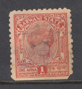 India, Barwani K&M 240, used. 1944 1a red State Revenue, Perf 11, Type 24, short - Picture 1 of 1