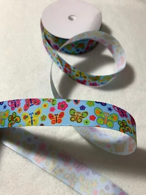 Multi Colored Butterflies Grosgrain Ribbon Trim 1"x 5 Yards - Image 1 of 3