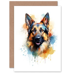 Deutscher Schäferhund Buntes Aquarellportrait Geburtstagskarte - Bild 1 von 4