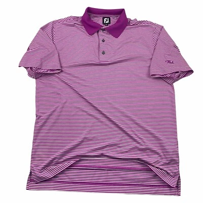 Polo de golf FJ FOOTJOY púrpura y blanco a rayas de rendimiento talla grande usado en excelente estado Foto 1 de 4