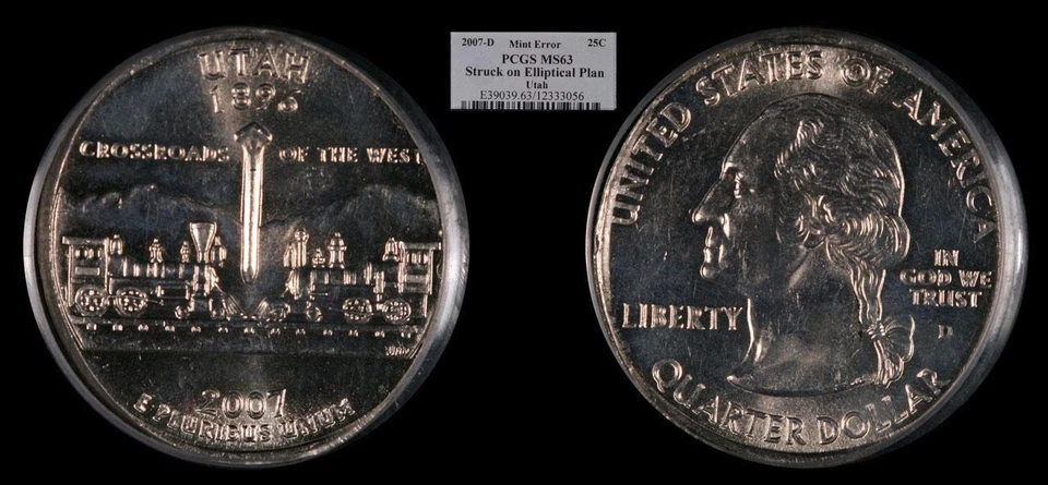 2007-D 25C PCGS MS63 Struck on Elliptical Planchet (UT State Quarter Mint Error) - Image 1 of 1