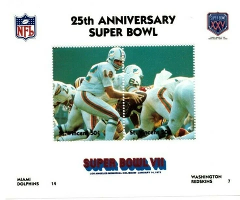 St. Vincent 1991 - Super Bowl XXV NFL Bob Griese Dolphins VS Redskins S/S MNH Cover