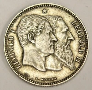 1880 Belgium 2 Francs silver coin KM39 VF30 - Picture 1 of 2